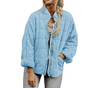 Womens Lightweight Quilted Jackets Long Sleeve Solid Color Coat Winter Warm Padded Down Warm Puffer Coat Stand Neck Drop Shoulder with Pockets Fashion Outwear Full-Zip Ladies'Jacket Plus Size