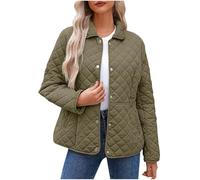 Women's Lightweight Quilted Jackets Loose Casual Patchwork Fashion Round Neck button Womens Short Waisted Puffer Jacket solid Insulated Water-resistant Cold Weather Winter Coat For Women