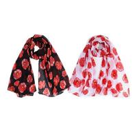 Women's Lightweight Sheer Poppy Print Scarves, Black and White, 2-Pack