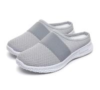 Women's Lightweight Slip-On Trainers with Orthopedic Arch Support Summer Breathable Mesh Orthopedic Walking Shoes for Standing Work & Daily Comfort Memory Foam（A4170） Grey