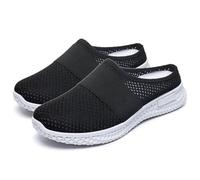 Women's Lightweight Slip-On Trainers with Orthopedic Arch Support Summer Breathable Mesh Orthopedic Walking Shoes for Standing Work & Daily Comfort Memory Foam（A4169） Black