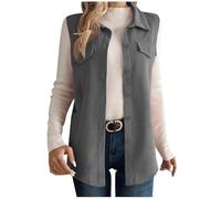 Women's Lightweight Softshell Gilets Corduroy Lapel Tank Tops Button Down Sleeveless Denim Jacket Casual Mid-Long Jean Vest Waistcoat Jacket Vintage Distressed Waistcoat for Spring Fall Winter
