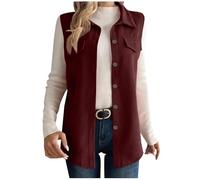 Women's Lightweight Softshell Gilets Corduroy Lapel Tank Tops Button Down Sleeveless Denim Jacket Casual Mid-Long Jean Vest Waistcoat Jacket Vintage Distressed Waistcoat for Spring Fall Winter
