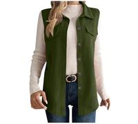 Women's Lightweight Softshell Gilets Corduroy Lapel Tank Tops Button Down Sleeveless Denim Jacket Casual Mid-Long Jean Vest Waistcoat Jacket Vintage Distressed Waistcoat for Spring Fall Winter