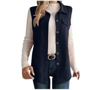 Women's Lightweight Softshell Gilets Corduroy Lapel Tank Tops Button Down Sleeveless Denim Jacket Casual Mid-Long Jean Vest Waistcoat Jacket Vintage Distressed Waistcoat for Spring Fall Winter