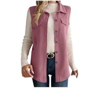 Women's Lightweight Softshell Gilets Corduroy Lapel Tank Tops Button Down Sleeveless Denim Jacket Casual Mid-Long Jean Vest Waistcoat Jacket Vintage Distressed Waistcoat for Spring Fall Winter