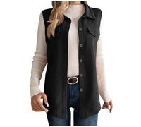 Women's Lightweight Softshell Gilets Corduroy Lapel Tank Tops Button Down Sleeveless Denim Jacket Casual Mid-Long Jean Vest Waistcoat Jacket Vintage Distressed Waistcoat for Spring Fall Winter