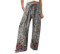 Women's Lightweight Summer Trousers, High Waist, Linen Trousers, Plain Elastic and Elegant Casual Trousers, Wide Leg, Palazzo Trousers, Plain, Fabric Trousers, with Pockets, Loose, Comfortable, Yoga