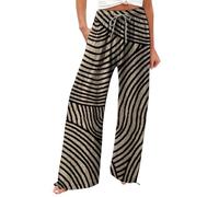 Women's Lightweight Summer Trousers, High Waist, Linen Trousers, Plain Elastic and Elegant Casual Trousers, Wide Leg, Palazzo Trousers, Plain, Fabric Trousers, with Pockets, Loose, Comfortable, Yoga