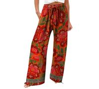 Women's Lightweight Summer Trousers, High Waist, Linen Trousers, Plain Elastic and Elegant Casual Trousers, Wide Leg, Palazzo Trousers, Plain, Fabric Trousers, with Pockets, Loose, Comfortable, Yoga