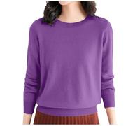 Women's Lightweight Sweaters Crew Neck Plain Stretch Top Long Sleeved Tunic Sweater Comfy Knitted Pullovers Tops Casual Round Neck Soft Warm Loungewear Sweaters Daily Work (01-Dark Purple, M)