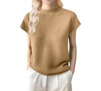 Womens Lightweight Sweaters Thermal Soft Knitted Autumn Thin Half Height Crewneck Knit Breathable Checkered Temperament Versatile Fashion Sweater Sweat Shirt Cotton (Khaki, L)