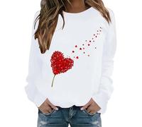 Womens Lightweight Sweatshirts Fashion Oversized Women's Fashionable Round Neck Casual Valentine's Love Printed Long Sleeved Top Sweatshirt Drop Shoulder Sweater (White, L)