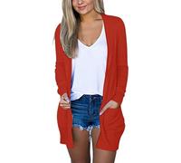 Womens Lightweight Thin Cardigan Jumpers Ladies Long Sleeve Open Front Solid Color Casual Longline Waterfall Cardigans for Women UK Plus Size Knitwear Outerwear Tops with Pockets Watermelon Red