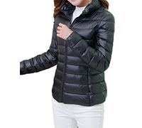 Women's Lightweight Thin Down Jacket Short Stand Collar Slim Down Filled Coat Packable Quilted Down Coat Winter Warm Padded Puffer Jacket Water Resistant Insulated Rain Jacket Plus Size Black L