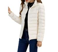 Women's Lightweight Thin Down Jacket Short Stand Collar Slim Down Filled Coat Packable Quilted Down Coat Winter Warm Padded Puffer Jacket Water Resistant Insulated Rain Jacket Plus Size White XXL