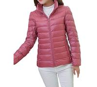 Women's Lightweight Thin Down Jacket Short Stand Collar Slim Down Filled Coat Packable Quilted Down Coat Winter Warm Padded Puffer Jacket Water Resistant Insulated Rain Jacket Plus Size Pink XL