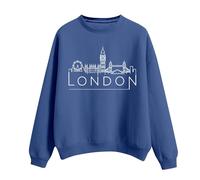 Womens Lightweight Tops Sweatshirts Long Sleeve Women's Solid Round Neck Long Sleeved LONDON Printed Hoodie Clothes Shopping (Blue, L)