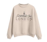 Womens Lightweight Tops Sweatshirts Long Sleeve Women's Solid Round Neck Long Sleeved LONDON Printed Hoodie Clothes Shopping (Beige, L)