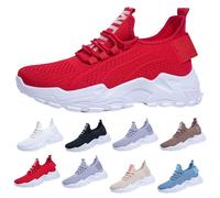 Womens Lightweight Walking Trainers Breathable Mesh Lace Up Wide Fit Non Slip Orthopedic Wedge Athletic Sneakers Comfortable Slip On Arch Support Tennis Walking Jogging Fitness Shoes Red