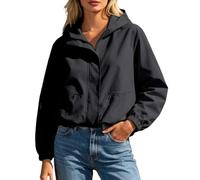 Womens Lightweight Waterproof Jacket Cropped Rain Coat with Hood Zip Up Long Sleeve Windproof Hoodie Autumn Outdoor Outerwear with Pockets for Hiking Travel