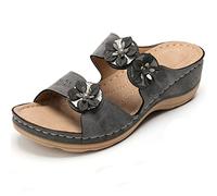 Women's Lightweight Wedge Sandals, Mules with Flower Slippers, Soft Sole Slippers, Non-Slip Bathing Shoes, Peep Toe, Sliding Sandals, Solid Sole, Mules, Indoor Slippers, Boho Style Slippers, gray, 2