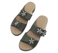 Women's Lightweight Wedge Sandals, Mules with Flower Slippers, Soft Sole Slippers, Non-Slip Bathing Shoes, Peep Toe, Sliding Sandals, Solid Sole, Mules, Indoor Slippers, Boho Style Slippers, Green, 6