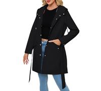 Women's Lightweight Windbreaker Jacket Drawstring Button Down Rain Coats Solid Color Lace Up Windbreaker Jacket Loose Trench Coats Fashion Overcoat with Pockets(Black,M)