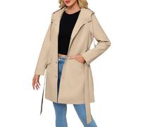 Women's Lightweight Windbreaker Jacket Drawstring Button Down Rain Coats Solid Color Lace Up Windbreaker Jacket Loose Trench Coats Fashion Overcoat with Pockets(Beige,S)