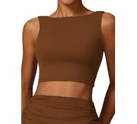 Women's Lightweight Workout Bra Sexy Open Back Longline Sport Bra Comfort Padded Yoga Bra Wide Strap Yoga Crop Tank Top Sportwear Brown S