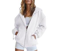 Womens Lightweight Zip Up Hoodies Warm Hooded Sweatshirt with Drawstring Hood & Deep Pockets Ladies Loose Fit Zip Hoodies Going Out Tops Autumn Layering Wear Size XXL White