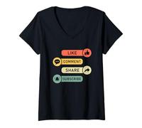 Women's Like, Comment, Share, Subscribe - Livestream Video Blogging V-Neck T-Shirt