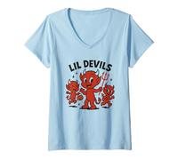 Womens Lil Devils Halloween s Cute Spooky s Trick-or-Treat Kids V-Neck T-Shirt