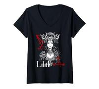 Women's Lilith Demon Gothic Pagan Occult Satanic Mythology V-Neck T-Shirt