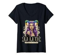 Womens Lilith Goddess Pagan LGBT Floral Tarot Card Lesbian Witch V-Neck T-Shirt