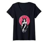 Womens Lilith Goddess Satanic Gothic Halloween Day of Dead V-Neck T-Shirt