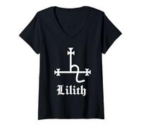 Womens Lilith Symbol Enochian Magic Witchcraft Occult V-Neck T-Shirt