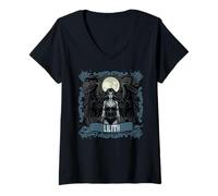Womens Lilith Tarot Card Gothic Halloween Day of Dead Goddess V-Neck T-Shirt