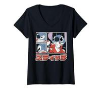 Women's Lilo & Stitch Japanese Stitch Boxes V-Neck T-Shirt