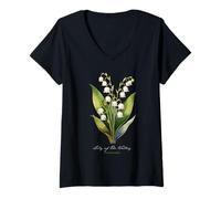 Womens Lily of The Valley Flower Scientific Name Illustration Flora V-Neck T-Shirt