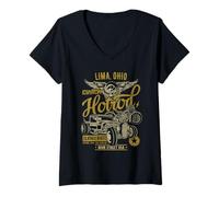 Women's Lima OH Hotrod Vintage Style Car Motorcycle Design V-Neck T-Shirt
