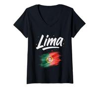 Womens Lima Portugal Flag Portuguese Name V-Neck T-Shirt