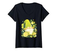 Womens Lime Gnome Wildlife Lime Fruit Animal Art Gnome Lover V-Neck T-Shirt