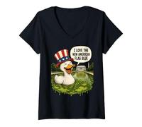 Women's Lincoln Memorial Reflecting Pool American Duck Satire V-Neck T-Shirt