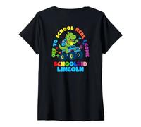 Womens Lincoln Schoolchild Personalized Back to School Dino Truck V-Neck T-Shirt