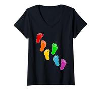 Womens Line Art Feet Pride Diversity Inclusion V-Neck T-Shirt
