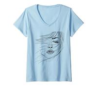 Womens Line Art Women Face Abstract Minimalistic Girls Feminist V-Neck T-Shirt