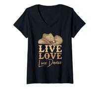 Womens Line Dancing Lover Western Country Cowboy Hat Line Dance V-Neck T-Shirt