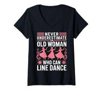 Women's Line Dancing Never Underestimate an Old Woman Line Dance V-Neck T-Shirt