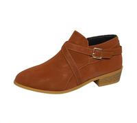 Women's Lined Elegant Ankle Boots with Short Heel - Suede Short Boots Comfortable Pointed Ankle Boot - Simple Chelsea Boots Leisure Western Boots Leather Boots Plain Flat Shoes Size 36-43, brown, 9 UK